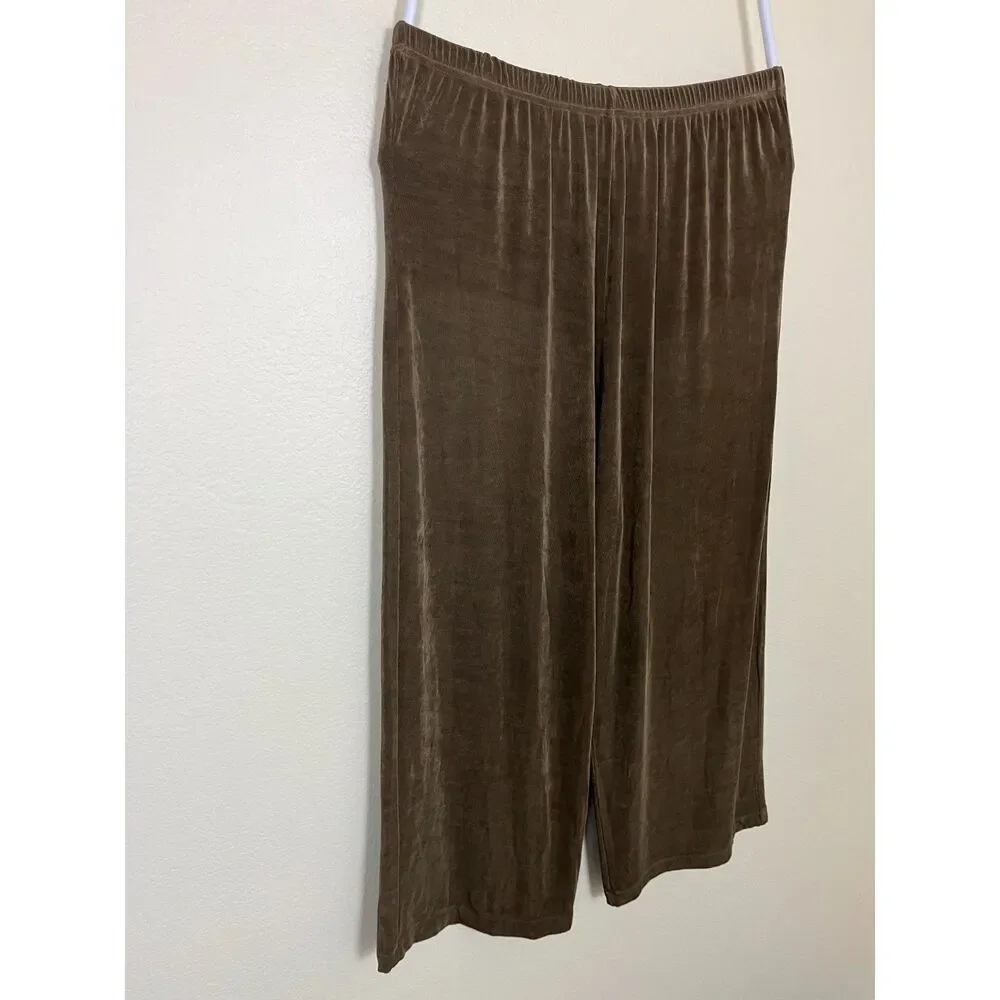 FLAX Women Size M Slinky Wide Leg Ankle Cropped Pull On Pants Casaul Minimalist